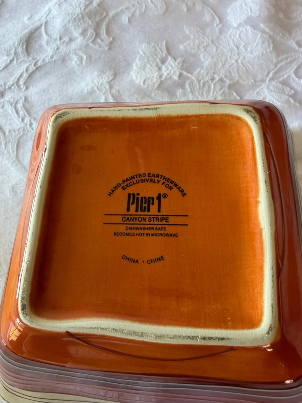 Pier 1 Hand-Painted Striped Ceramic Bowls in Warm Tones